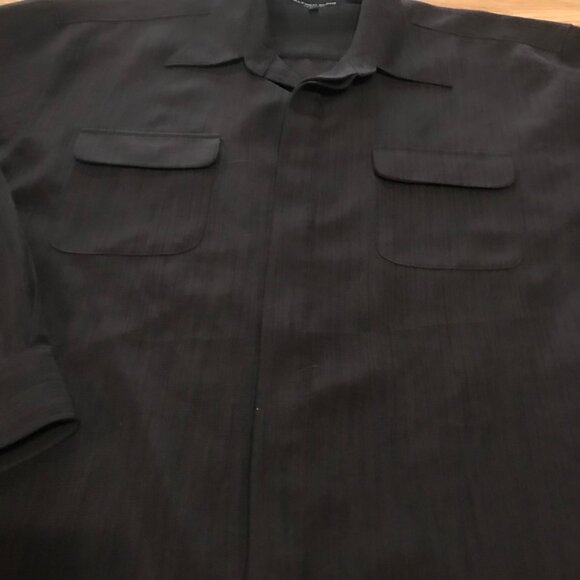 Alfred Sung Men's Black Long-Sleeve Hidden Button-Up Shirt L/G 100% Polyester - Picture 6 of 9